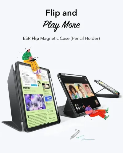 ESR Hybrid Series Flip Magnetic Case with Pencil Holder – Black