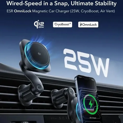 ESR OmniLock MagSafe Qi2 25W Air Vent Car Mount Charger