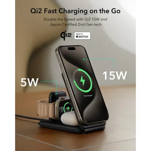 ESR Qi2 3‑in‑1 Travel Wireless Charging Set