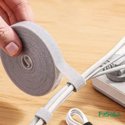 Fasola Velcro Reusable Cable Ties – 5M Double-Sided Hook and Loop Straps for Wire Management – Grey