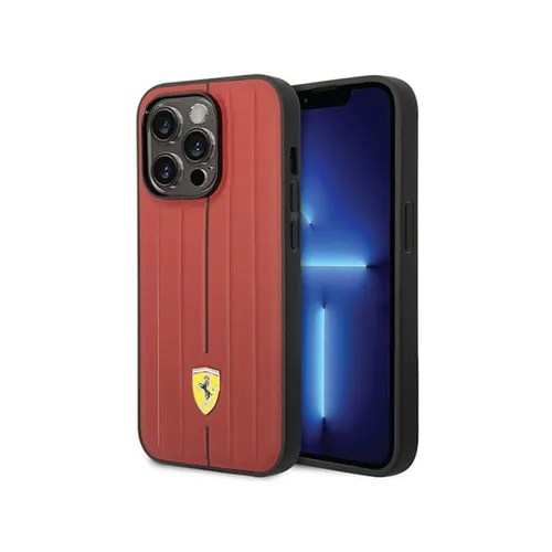 Ferrari Leather Case With Embossed Stripes Yellow Shield Logo For iPhone 13 Pro