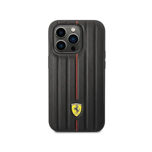 Ferrari Leather Case With Embossed Stripes Yellow Shield Logo For iPhone 13 Pro Max