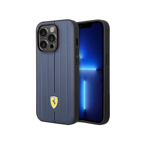 Ferrari Leather Case With Embossed Stripes Yellow Shield Logo For iPhone 13 Pro Max