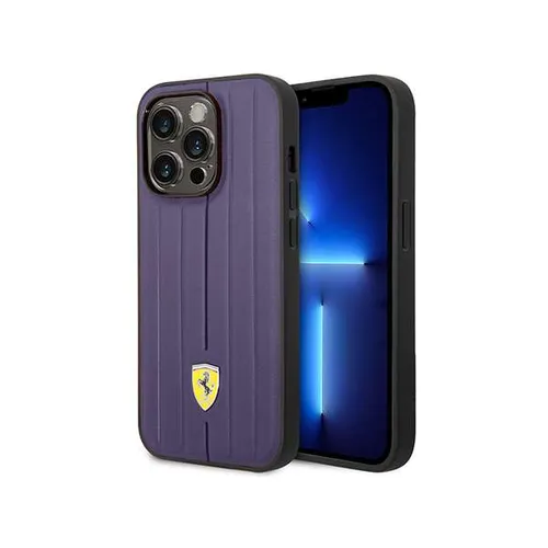 Ferrari Leather Case With Embossed Stripes Yellow Shield Logo For iPhone 13 Pro