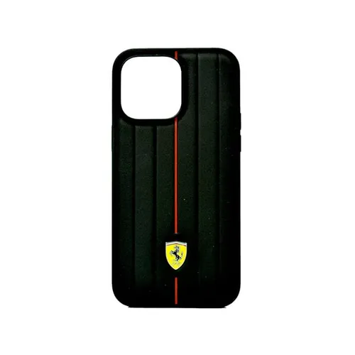Ferrari Leather Case With Embossed Stripes Yellow Shield Logo For iPhone 14 Pro