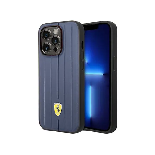 Ferrari Leather Case With Embossed Stripes Yellow Shield Logo For iPhone 14 Pro