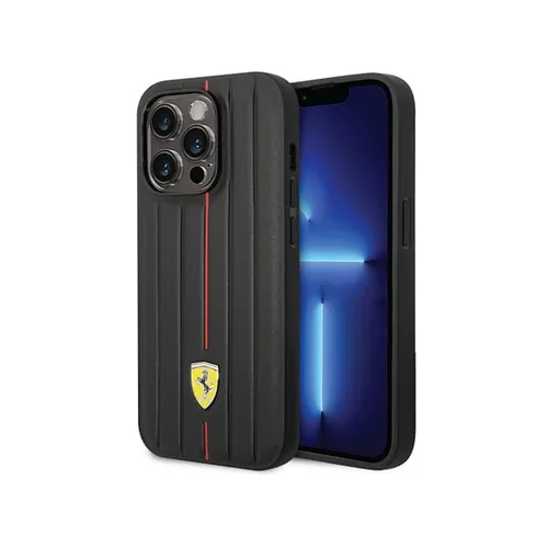 Ferrari Leather Case With Embossed Stripes Yellow Shield Logo For iPhone 14 Pro Max