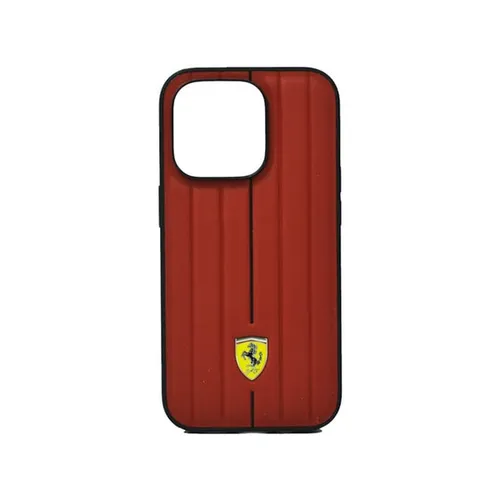Ferrari Leather Case With Embossed Stripes Yellow Shield Logo For iPhone 14 Pro Max