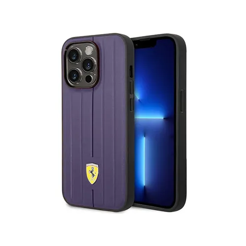 Ferrari Leather Case With Embossed Stripes Yellow Shield Logo For iPhone 14 Pro Max