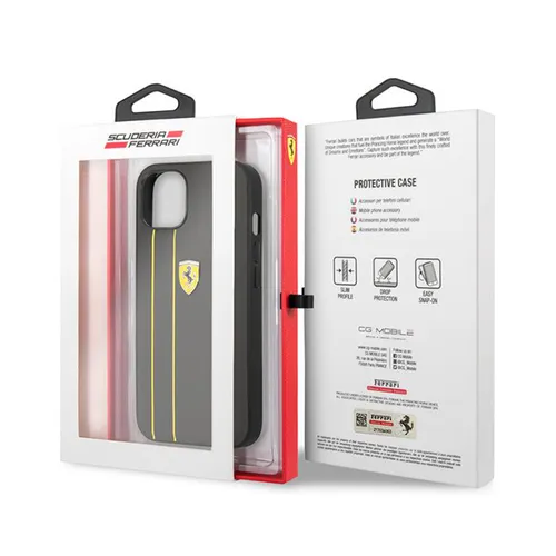 Ferrari Original Leather Embossed Stripes Hard Case for iPhone 13 Pro Max