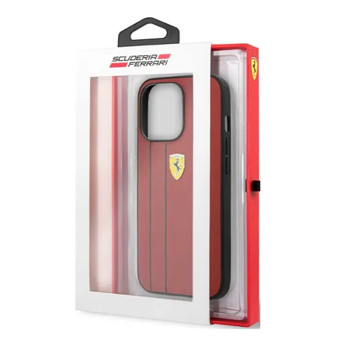 Ferrari Original Leather Embossed Stripes Hard Case for iPhone 13 Pro Max