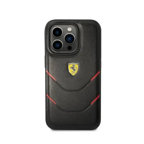 Ferrari PU Leather Case Hot Stamp Contrasted Lines iPhone 14 Pro - Black
