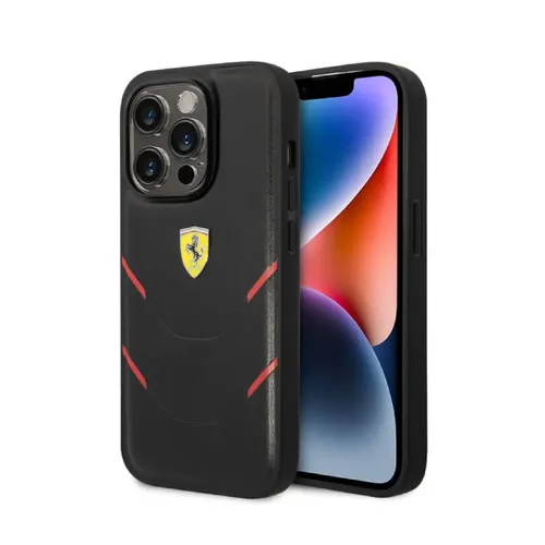 Ferrari -PU Leather Case Hot Stamp Contrasted Lines iPhone 14 Pro Max - Black