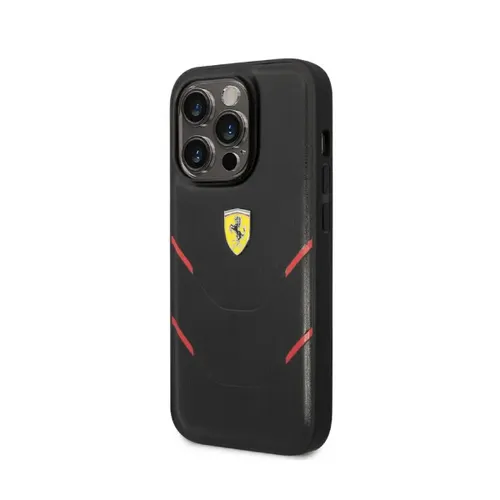 Ferrari -PU Leather Case Hot Stamp Contrasted Lines iPhone 14 Pro Max - Black