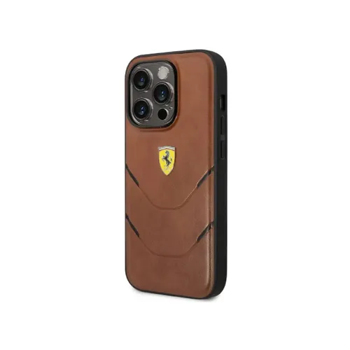 Ferrari PU Leather Case Hot Stamp Contrasted Lines iPhone 14 Pro Max - Brown