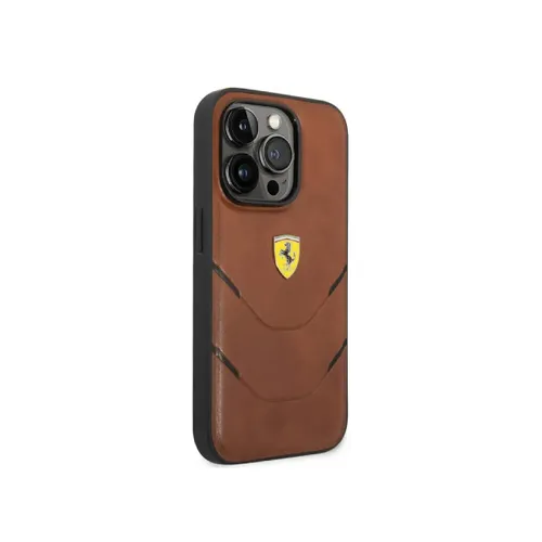 Ferrari PU Leather Case Hot Stamp Contrasted Lines iPhone 14 Pro Max - Brown