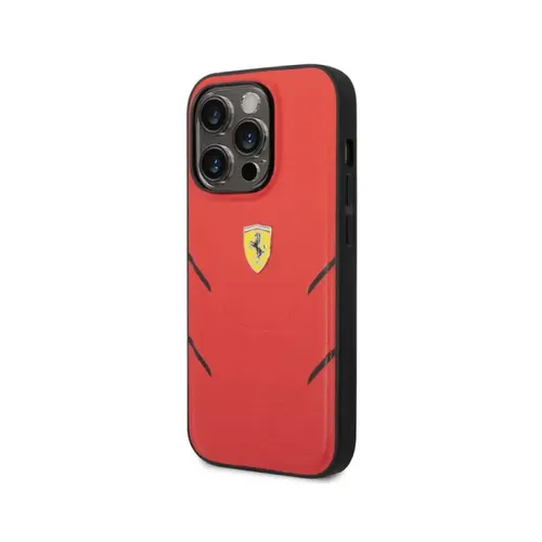 Ferrari PU Leather Case Hot Stamp Contrasted Lines iPhone 14 Pro - Red