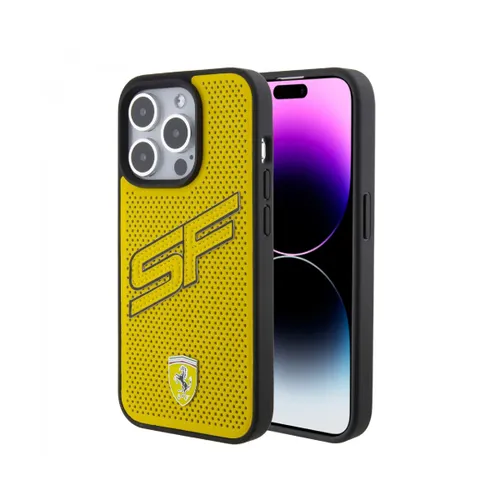 Ferrari PU Leather Case with Big SF Perforated Design for iPhone 15 Promax - Yellow