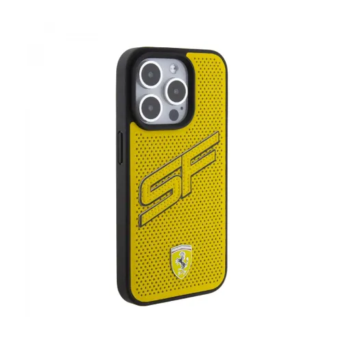 Ferrari PU Leather Case with Big SF Perforated Design for iPhone 15 Promax - Yellow