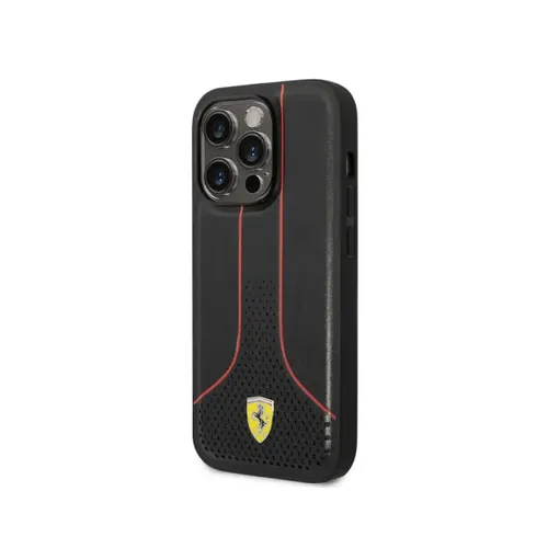 Ferrari PU Leather Smooth And Perforated Case iPhone 14 Pro Max - Black