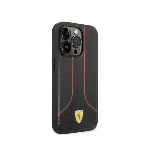Ferrari PU Leather Smooth And Perforated Case iPhone 14 Pro Max - Black