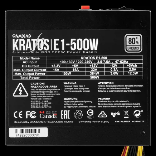 Gamdias Kratos E1-500 ARGB Standard Power Supply