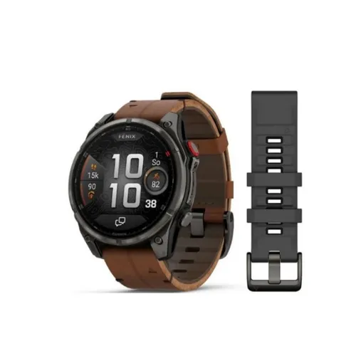Garmin Fenix 8 Pro AMOLED 47mm Sapphire Carbon Grey DLC Titanium – Chesnet Leather Smart Watch With Extra Strap