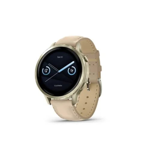 Garmin Venu 4 41mm Lunar Gold - Bone Silicone Smart Watch with Light Sand Leather Band