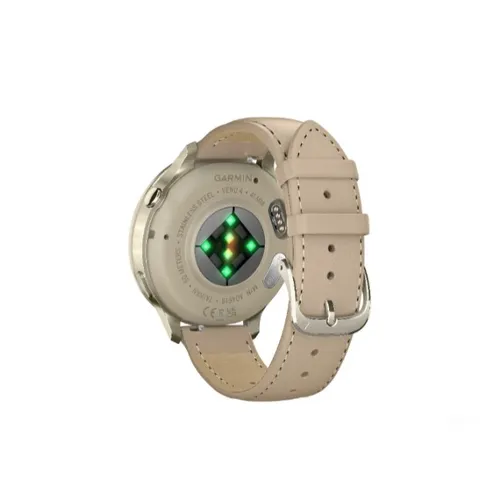 Garmin Venu 4 41mm Lunar Gold - Bone Silicone Smart Watch with Light Sand Leather Band