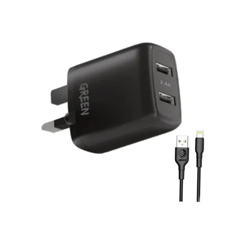 Green Lion 12W Dual Port USB Compact Wall Charger With Lightning Cable