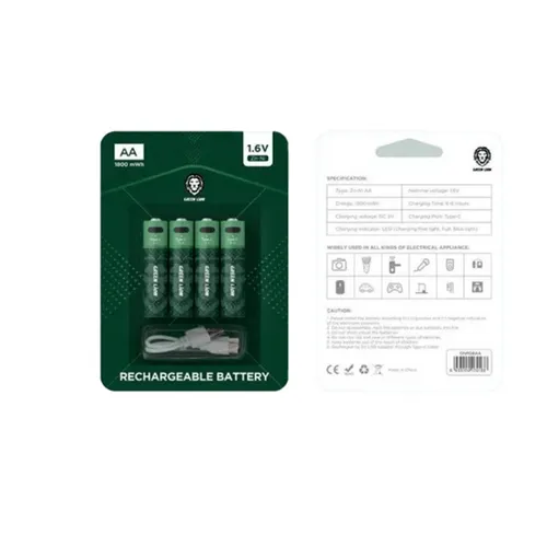 Green Lion 1800mWh AA 1.6V Rechargeable Batteries - 4Pcs