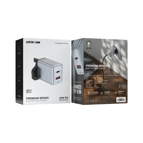 Green Lion 20W GaN Premium Series Dual Port UK Wall Charger