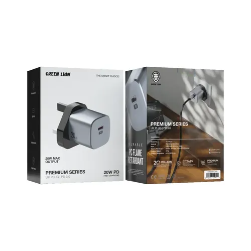 Green Lion 20W PD GaN Premium Series UK Wall Charger