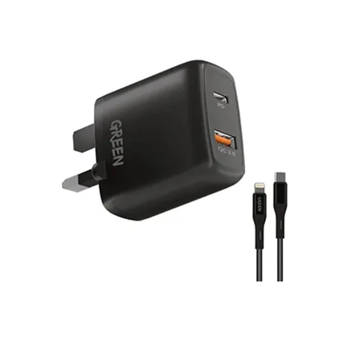 Green Lion 20W PD+QC3.0 Dual USB Port Wall Charger with Type-C to Lightning Cable
