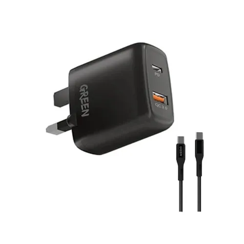 Green Lion 20W PD+QC3.0 Dual USB Port Wall Charger with Type-C to Type-C Cable