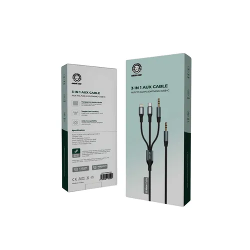 Green Lion 3 In 1 Aux Cable Aux To Aux + Lightning + USB C