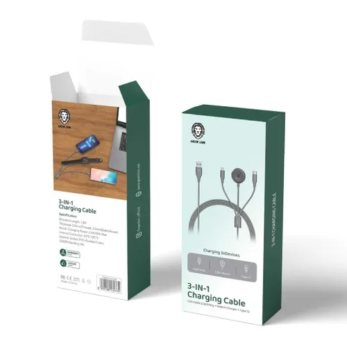 Green Lion 3 in 1 Charging Cable 1.2M 2.4A (Lightning/iWatch Charger/Type-C)