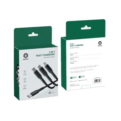 Green Lion 3 in 1 Fast Charging Braided Cable (1.2m) – Black