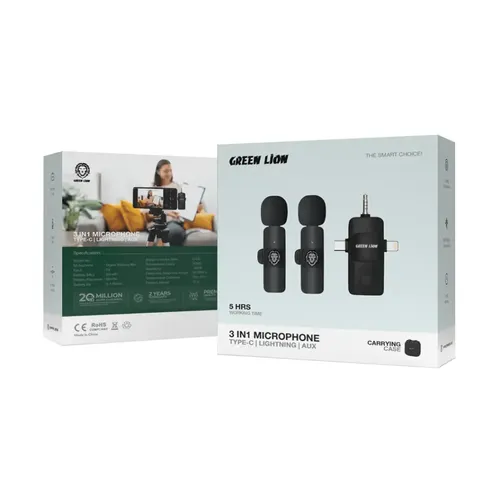 Green Lion 3 in 1 Microphone with Type-C / Lightning / AUX Connectors