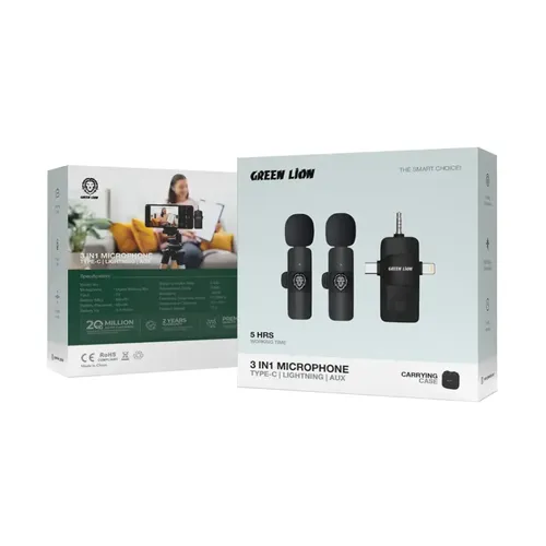Green Lion 3 in 1 Microphone with Type-C / Lightning / AUX Connectors