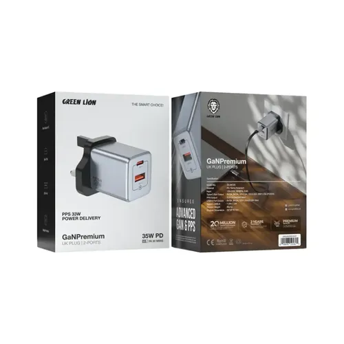 Green Lion 35W GaN Premium Dual Port UK Wall Charger