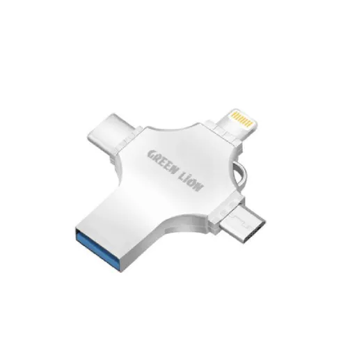 Green Lion 4-in-1 USB Flash Drive 256GB - Silver GN4IN1USB128SL