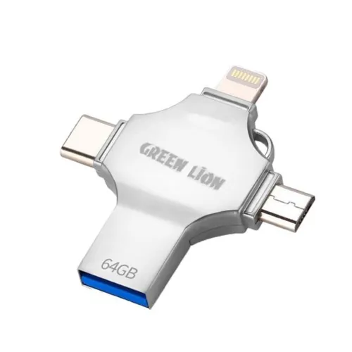 Green Lion 4-In-1 USB Flash Drive 64GB – Silver