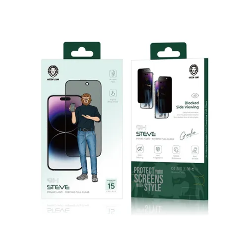 Green Lion 9H Steve Privacy Full Screen Tempered Glass for iPhone 15