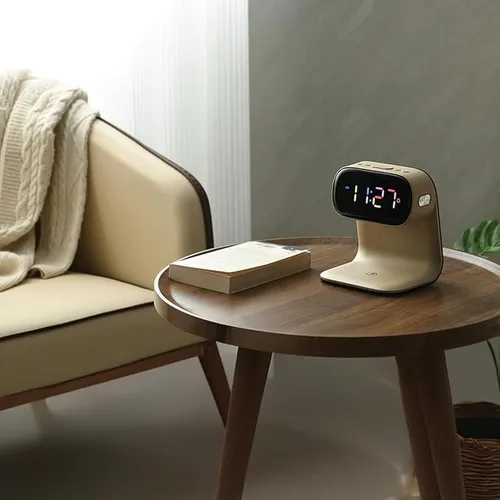 Green Lion Bedside Clock with Wireless Charger and Night Light