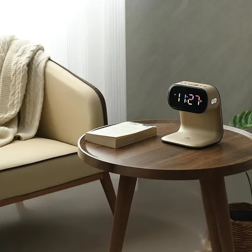Green Lion Bedside Clock with Wireless Charger and Night Light