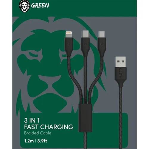Green Lion Braided 3-in-1 Fast Charging Cable