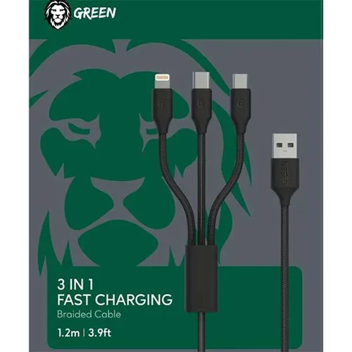 Green Lion Braided 3-in-1 Fast Charging Cable