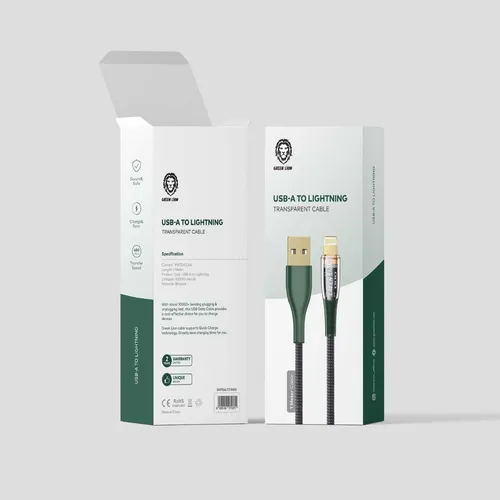 Green Lion Braided USB-A to Lightning Transparent Cable 1M - Black