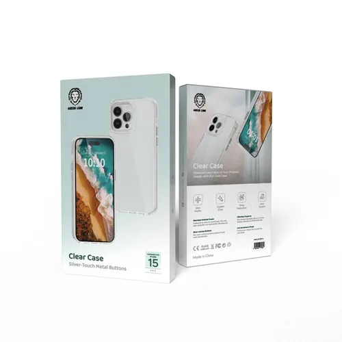 Green Lion Clear Case with Metal Buttons for iPhone 15 Series